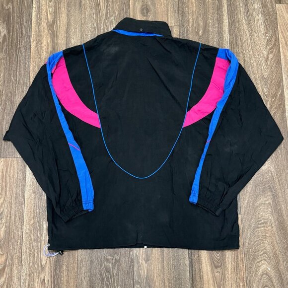 VTG Reebok Track Jacket Women's Large Black Nylon Windbreaker Colorblock 90s - Picture 2 of 11
